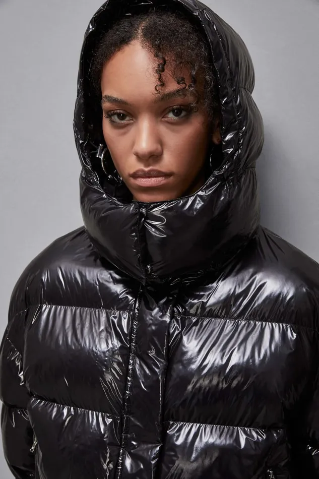 Patrizia Pepe Outerwear Shiny Nylon Long Down Jacket Black 8211 Women
