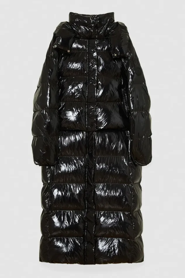 Patrizia Pepe Outerwear Shiny Nylon Long Down Jacket Black 8211 Women