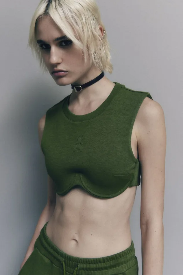Patrizia Pepe Tops Cotton Blend Fleece Cropped Top Green 8211 Women