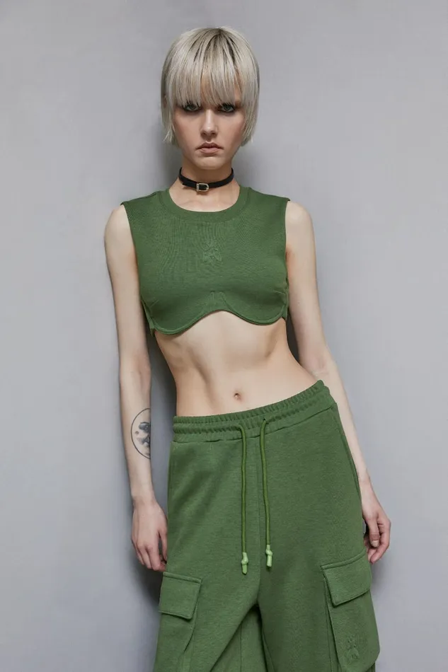 Patrizia Pepe Tops Cotton Blend Fleece Cropped Top Green 8211 Women