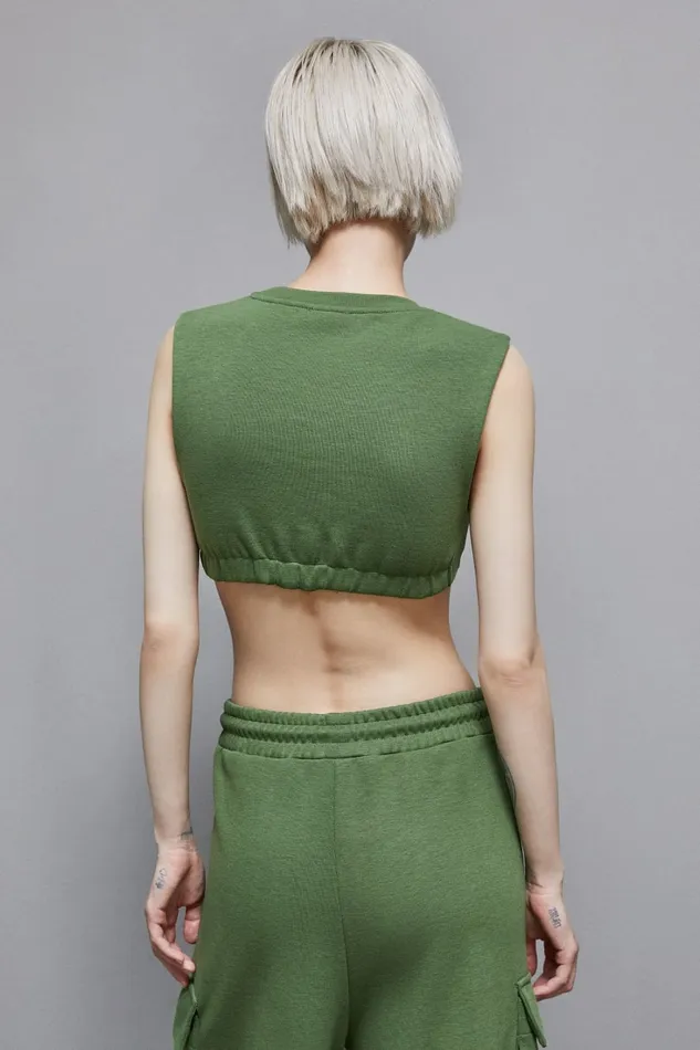 Patrizia Pepe Tops Cotton Blend Fleece Cropped Top Green 8211 Women