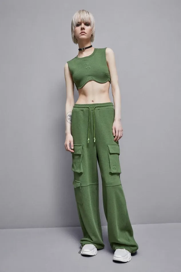 Patrizia Pepe Tops Cotton Blend Fleece Cropped Top Green 8211 Women