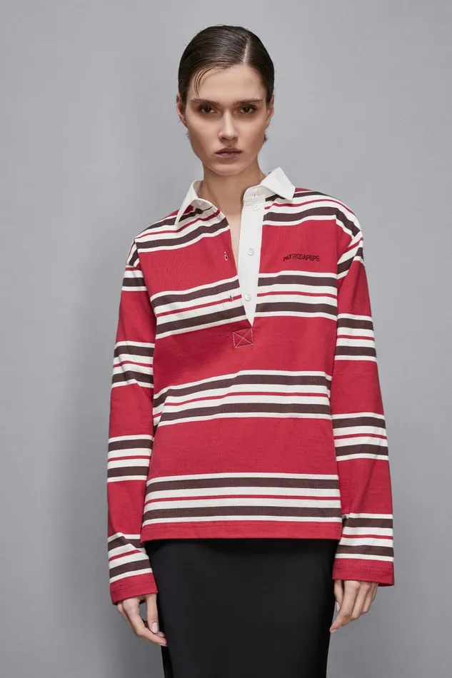 Patrizia Pepe Tops Oversized Long Sleeved Polo Red 8211 Women