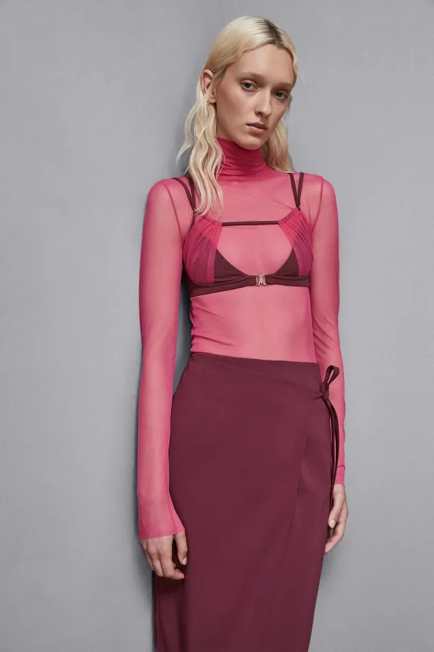 Patrizia Pepe Tops Stretch Tulle Turtleneck Pink 8211 Women