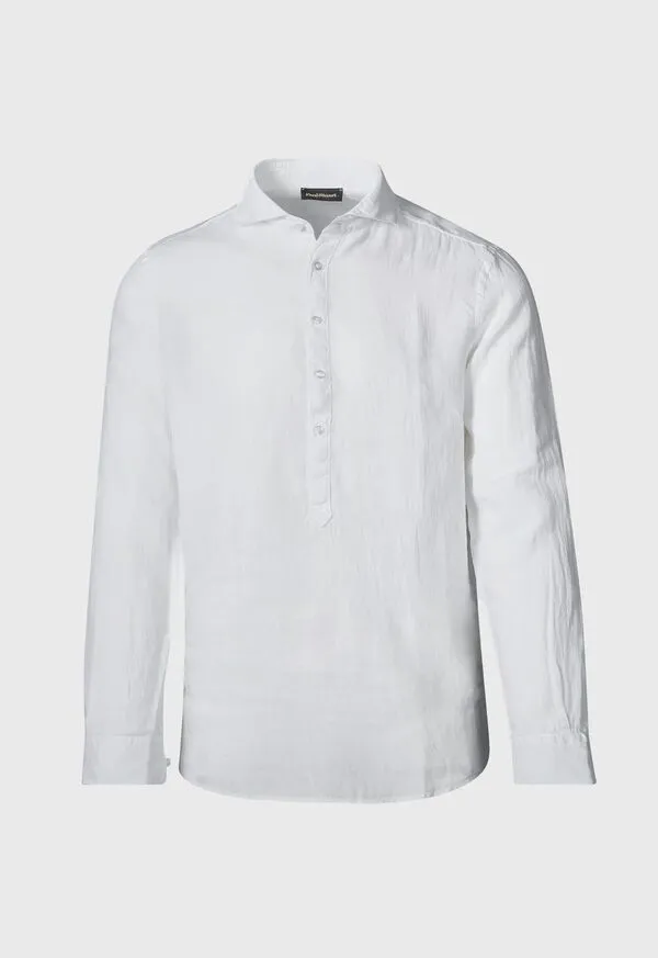 Paulstuart Linen Half Placket Sport Shirt Medium Blue Mens Sport Shirts