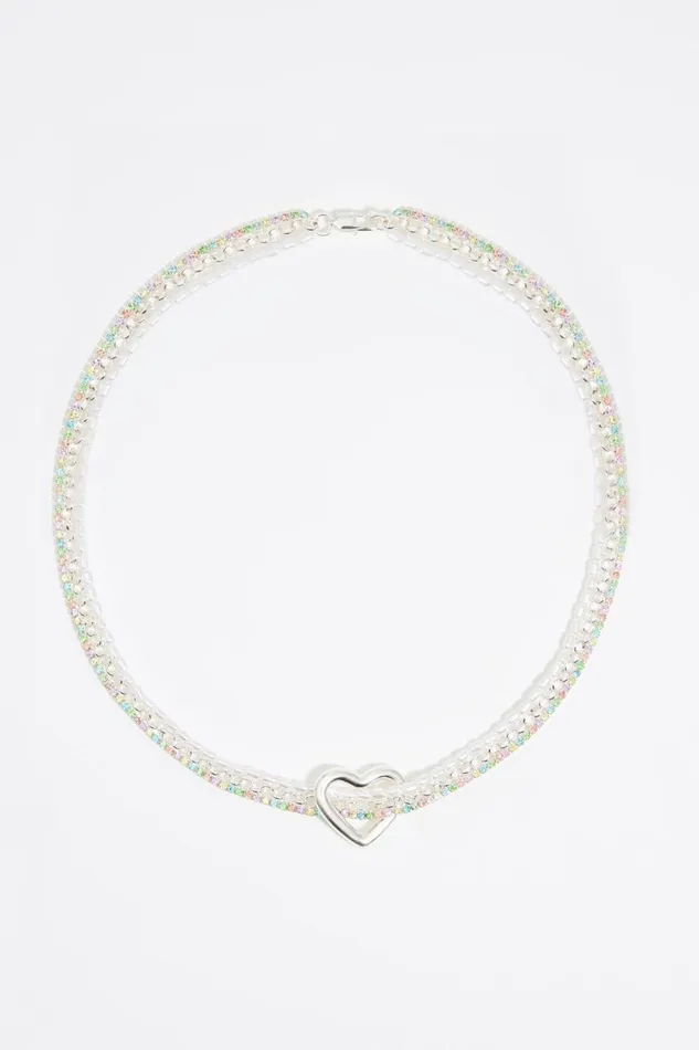 Pearl Multichain Heart Necklace With Silver Crystals Silver Women Bimba Y Lola Jewelry