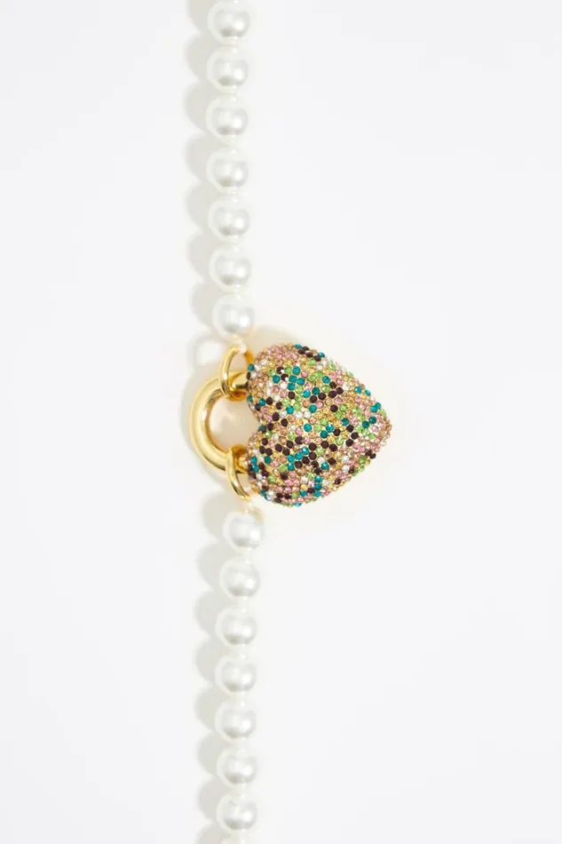 Pearls And Multicolored Crystal Heart Necklace Gold Women Bimba Y Lola Jewelry Pearls And Multicolored Crystal Heart Necklace Gold Women Bimba Y Lola Jewelry