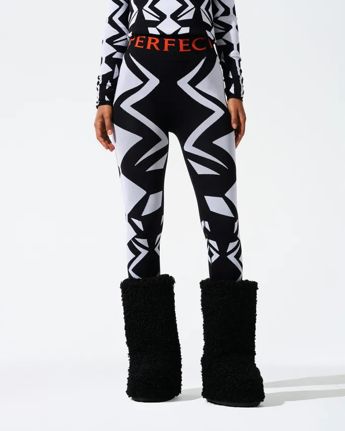 Perfect Moment Geo Print Jacquard Legging White and Black Women Base Layers
