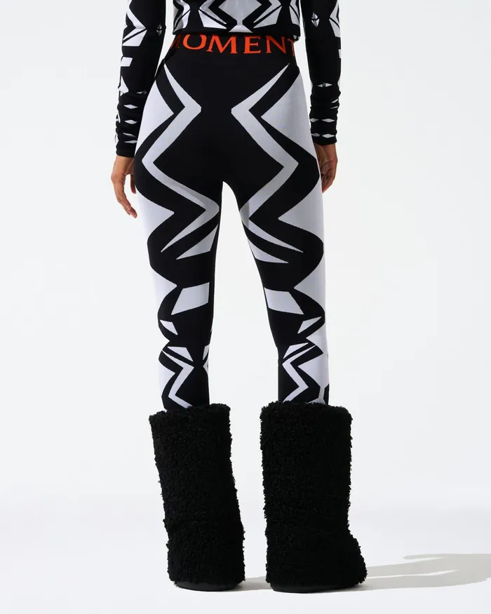 Perfect Moment Geo Print Jacquard Legging White and Black Women Base Layers