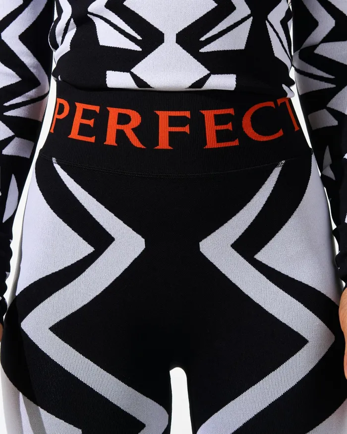 Perfect Moment Geo Print Jacquard Legging White and Black Women Base Layers