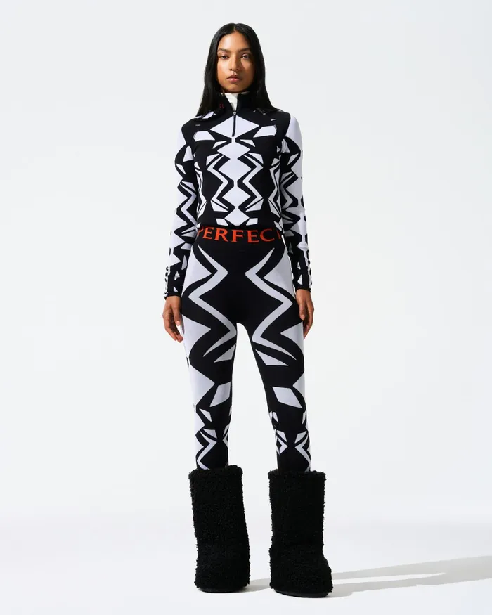 Perfect Moment Geo Print Jacquard Legging White and Black Women Base Layers