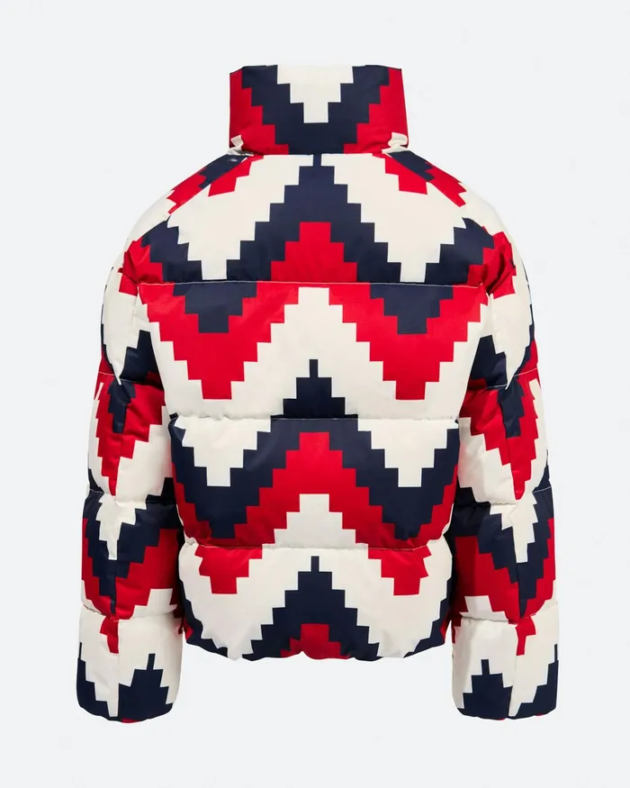 Perfect Moment Houndstooth Down Nuuk Puffer Jacket Navy White and Red Kids Jackets