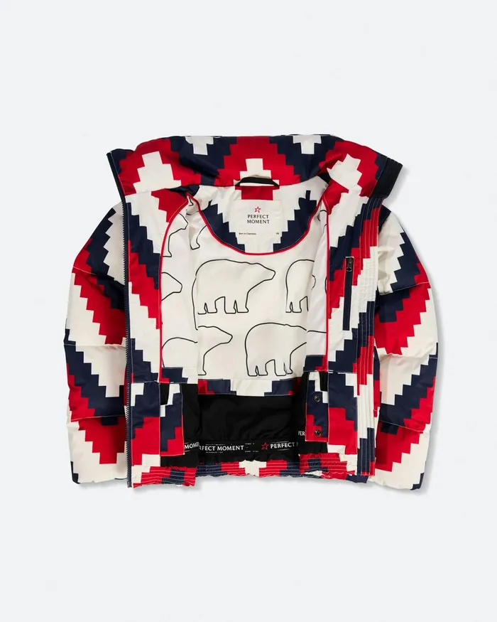 Perfect Moment Houndstooth Down Nuuk Puffer Jacket Navy White and Red Kids Jackets
