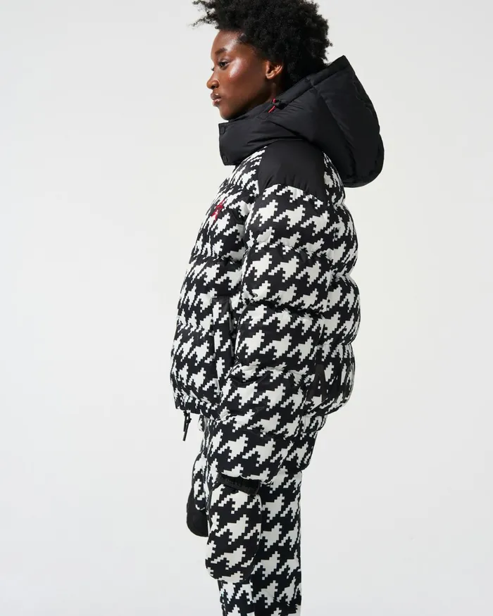 Perfect Moment Houndstooth Moment Puffer Houndstooth 8211 Blacksnow White Women Jackets