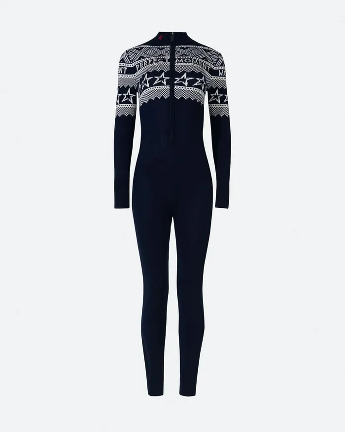 Perfect Moment IntarsiaKnit Merino Wool Jumpsuit Navy Women Jumpsuits