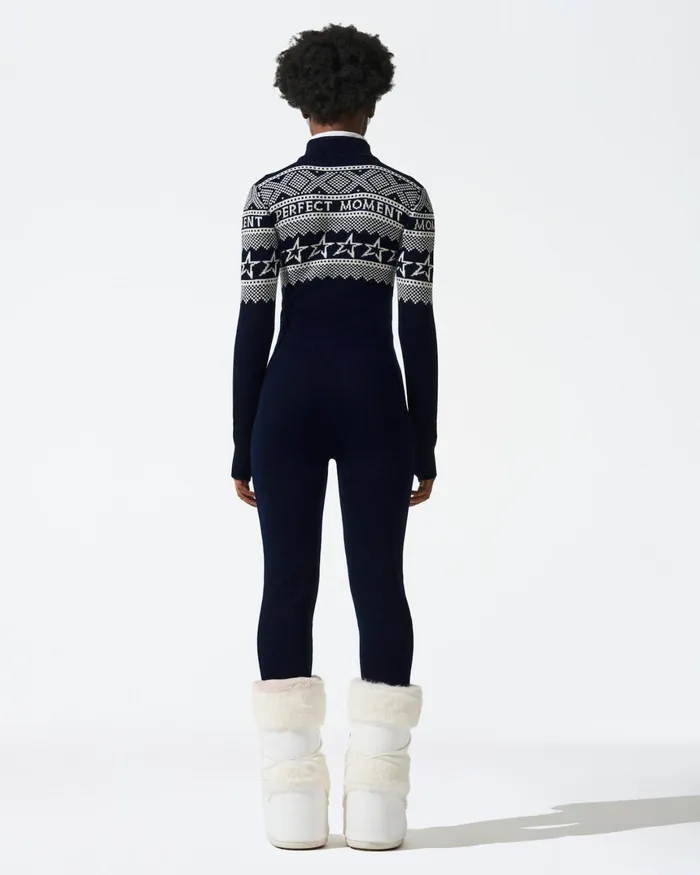 Perfect Moment IntarsiaKnit Merino Wool Jumpsuit Navy Women Jumpsuits