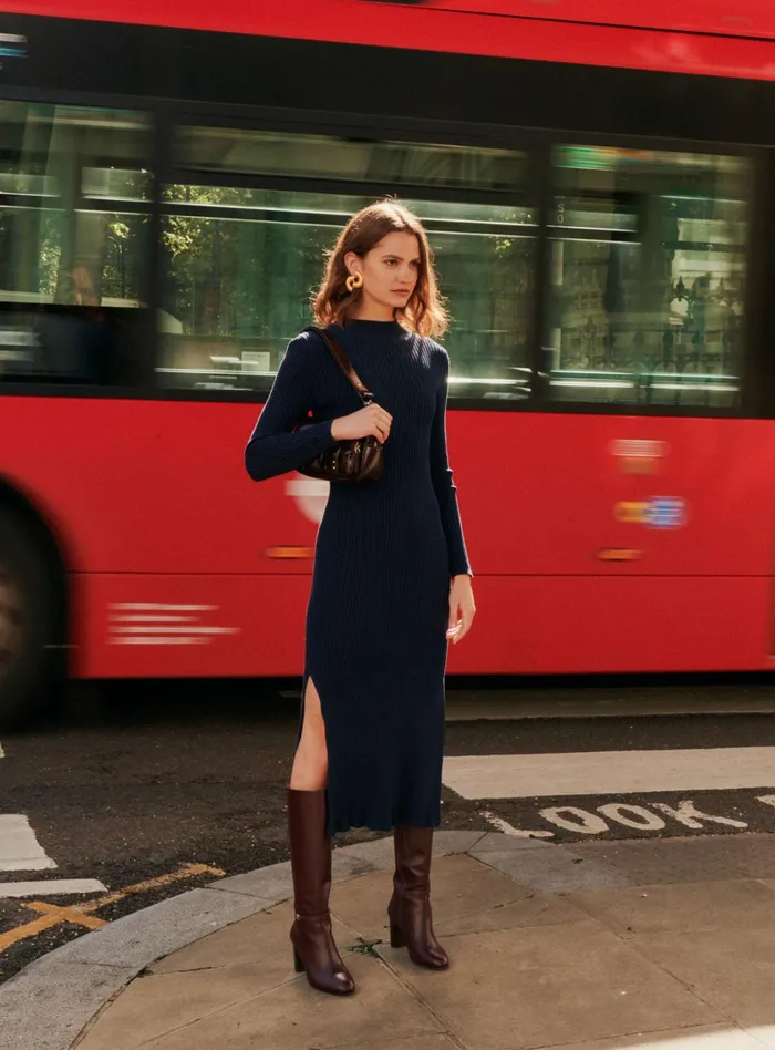 Petite Mendigote Dresses Fw24 Robe Raitha Maille Fine Marine 8211 Women