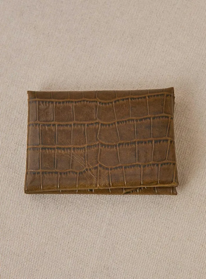 Petite Mendigote Little Leather Shop Fw24 Porte Carte Emile Double Khaki Crocodile 8211 Women