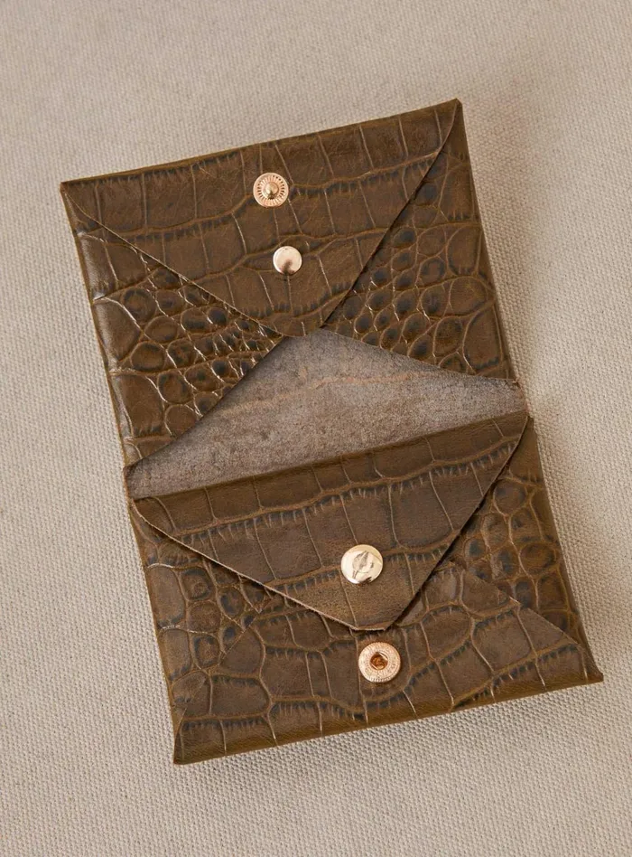 Petite Mendigote Little Leather Shop Fw24 Porte Carte Emile Double Khaki Crocodile 8211 Women