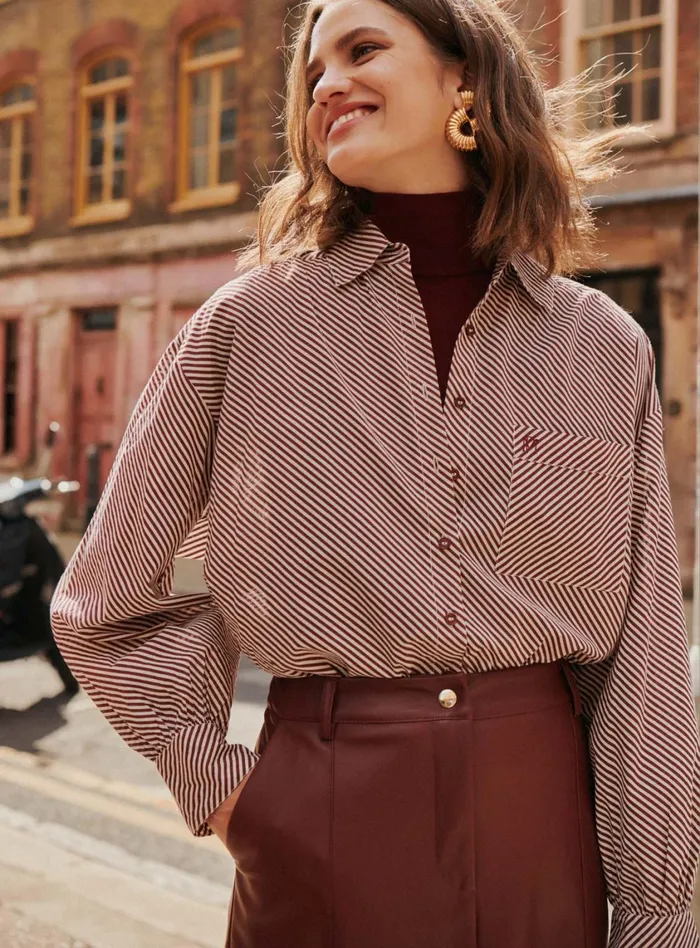 Petite Mendigote Tops Blouses Fw24 Chemise Motif Oblique Terry Bordeaux 8211 Women