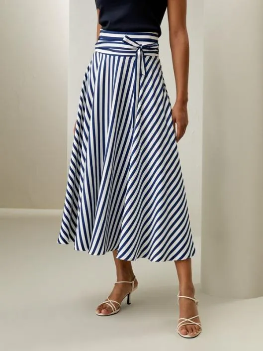 Pinstriped Silk Skirt With Waist Tie Classic And Elegant Women Lilysilk Bottoms Pinstriped Silk Skirt With Waist Tie Classic And Elegant Women Lilysilk Bottoms