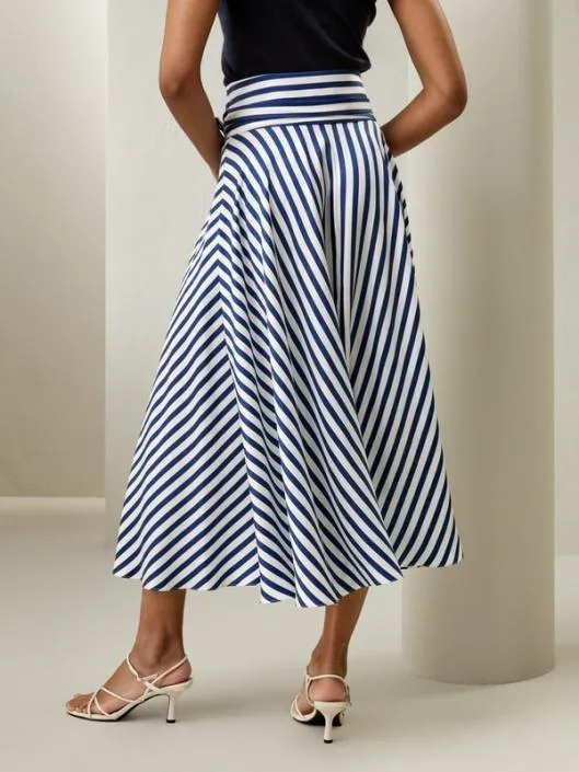 Pinstriped Silk Skirt With Waist Tie Classic And Elegant Women Lilysilk Bottoms