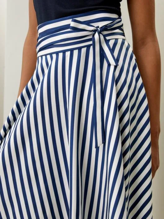 Pinstriped Silk Skirt With Waist Tie Classic And Elegant Women Lilysilk Bottoms