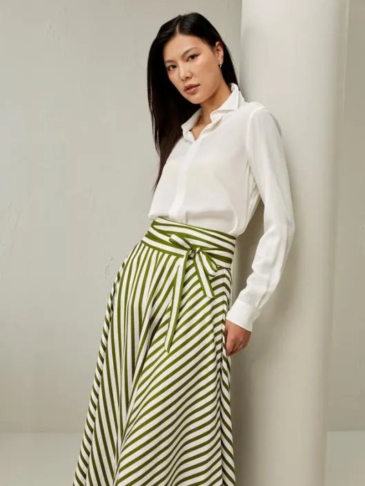 Pinstriped Silk Skirt With Waist Tie Classic And Elegant Women Lilysilk Bottoms