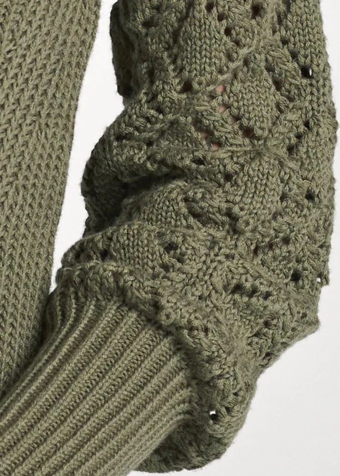 POINTELLE SLEEVE SWEATER Olive Women VENUS Pullover POINTELLE SLEEVE SWEATER Olive Women VENUS Pullover