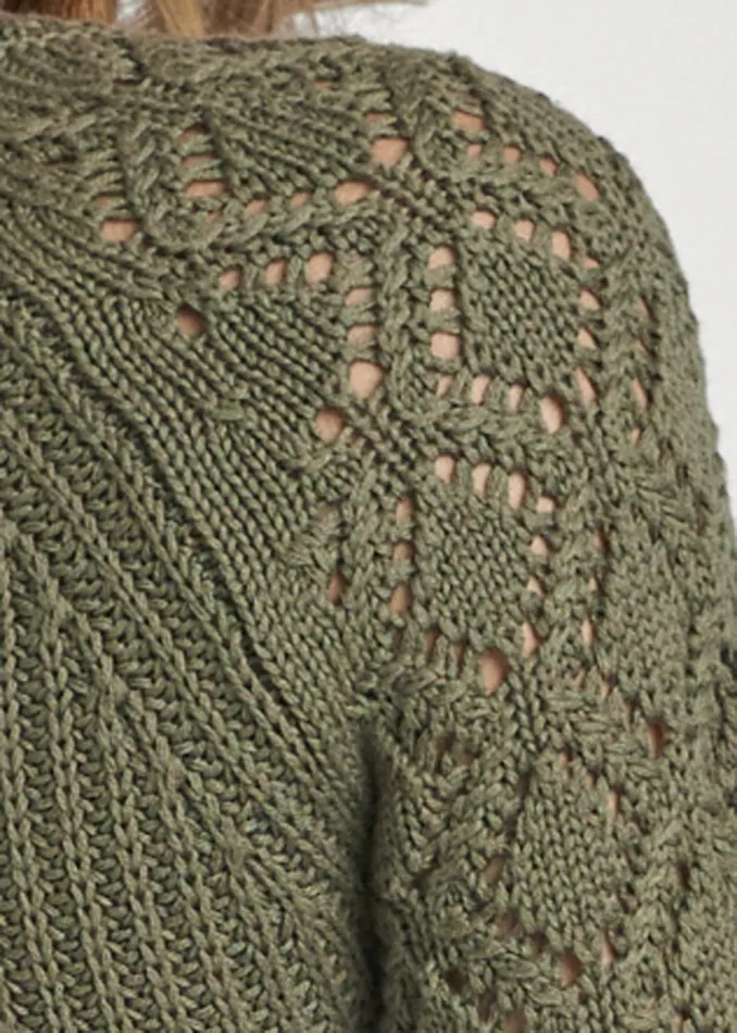 POINTELLE SLEEVE SWEATER Olive Women VENUS Pullover POINTELLE SLEEVE SWEATER Olive Women VENUS Pullover