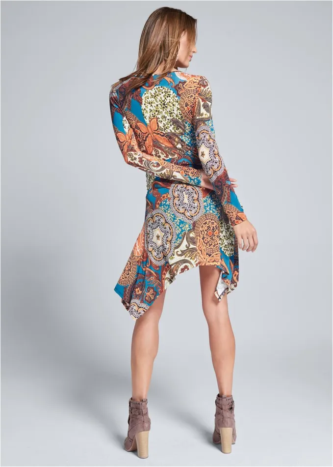 PRINTED HANDKERCHIEF DRESS Rust Multi Women VENUS Sundresses
