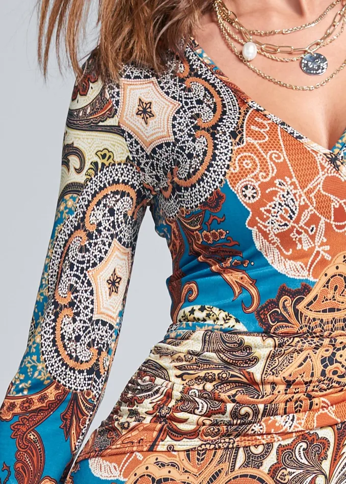 PRINTED HANDKERCHIEF DRESS Rust Multi Women VENUS Sundresses