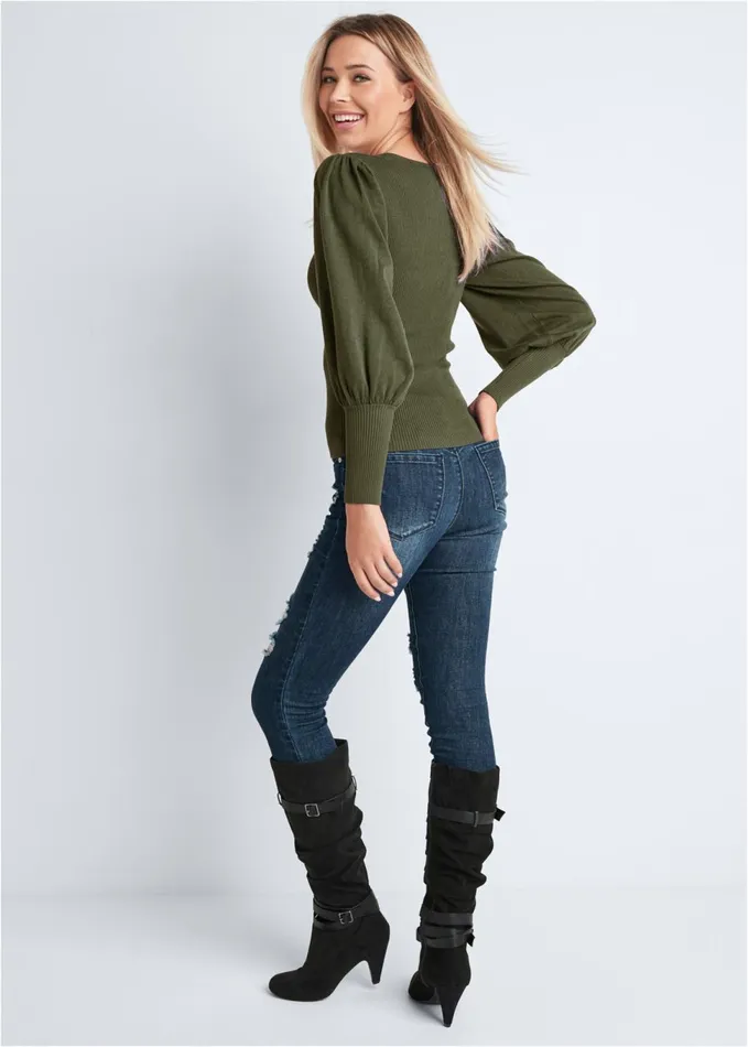PUFF SLEEVE SWEATER Olive Women VENUS Sexy Sweaters