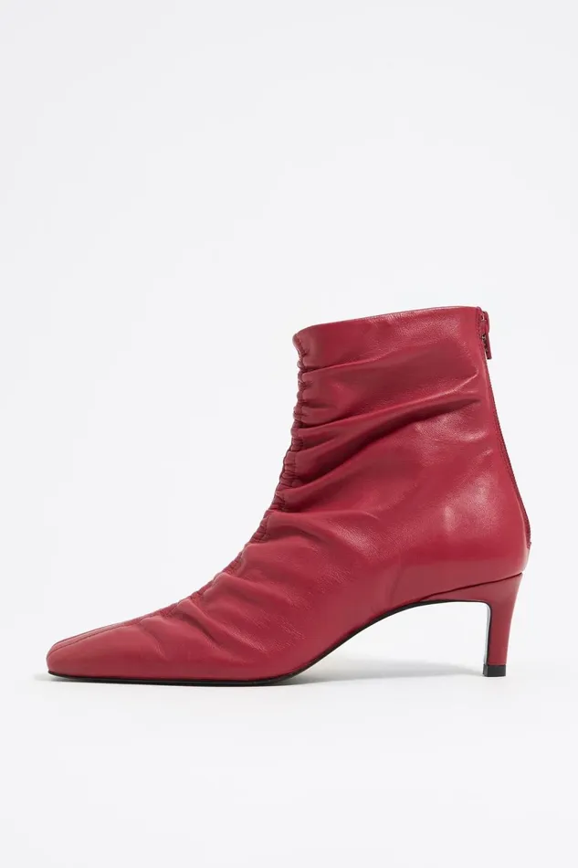 Red Leather Ruched Heeled Ankle Boot Red Women Bimba Y Lola Ankle Boots And Boots
