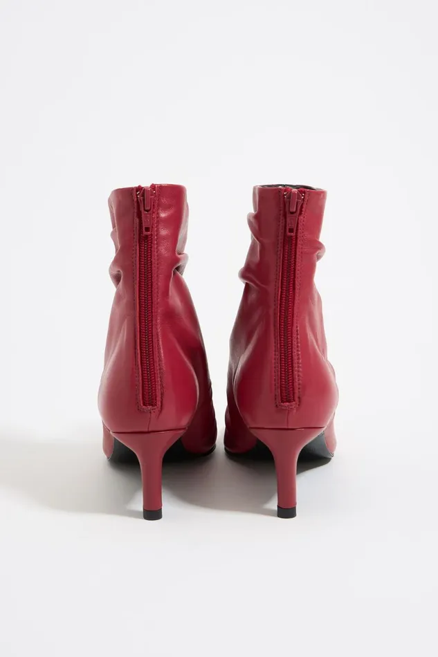Red Leather Ruched Heeled Ankle Boot Red Women Bimba Y Lola Ankle Boots And Boots Red Leather Ruched Heeled Ankle Boot Red Women Bimba Y Lola Ankle Boots And Boots