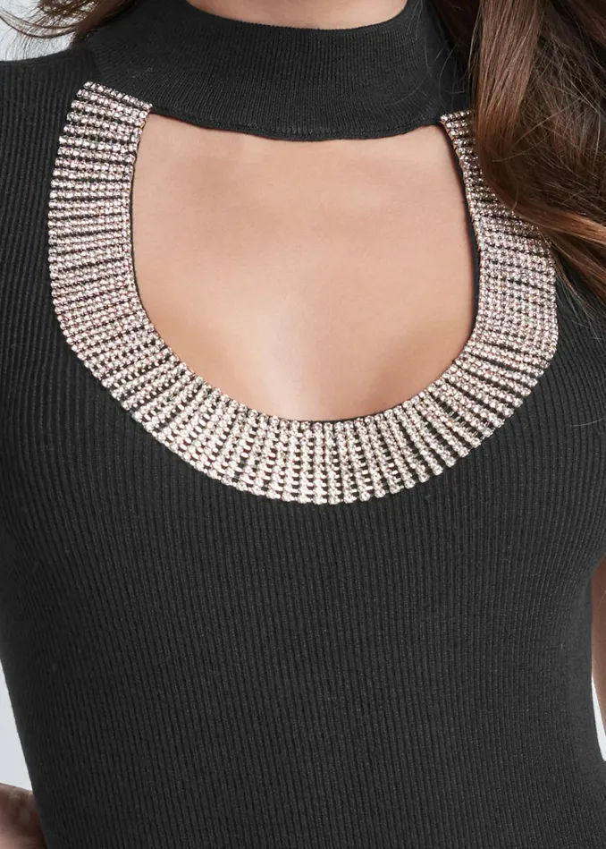 RHINESTONE TRIM SWEATER Black Women VENUS Sexy Sweaters RHINESTONE TRIM SWEATER Black Women VENUS Sexy Sweaters