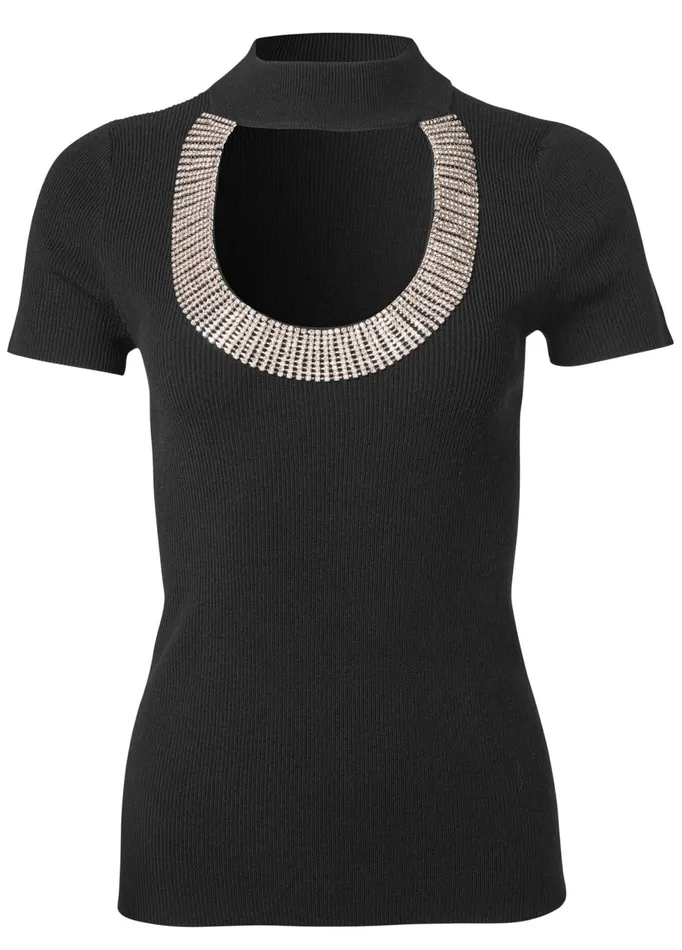 RHINESTONE TRIM SWEATER Black Women VENUS Sexy Sweaters RHINESTONE TRIM SWEATER Black Women VENUS Sexy Sweaters