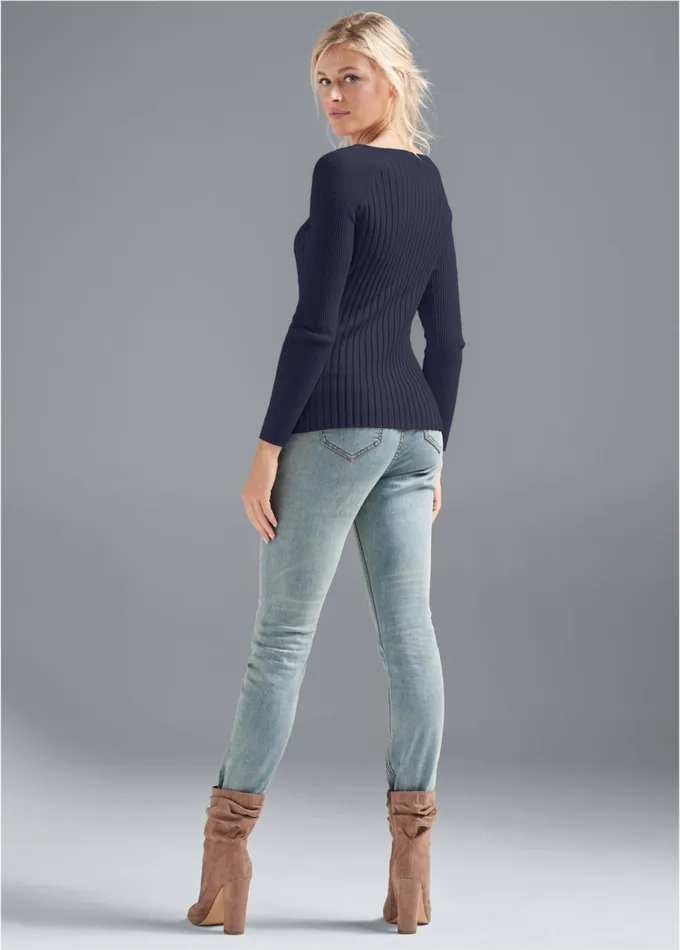RIBBED BUTTON DETAIL SWEATER Dark Blue Women VENUS Pullover