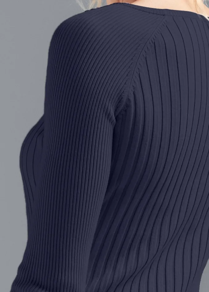 RIBBED BUTTON DETAIL SWEATER Dark Blue Women VENUS Pullover