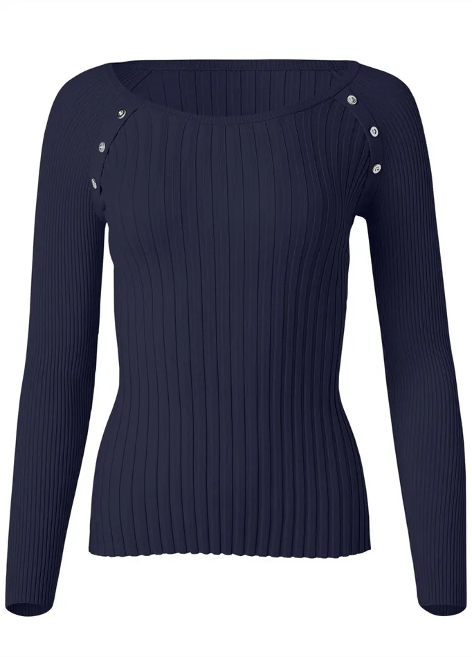 RIBBED BUTTON DETAIL SWEATER Dark Blue Women VENUS Pullover