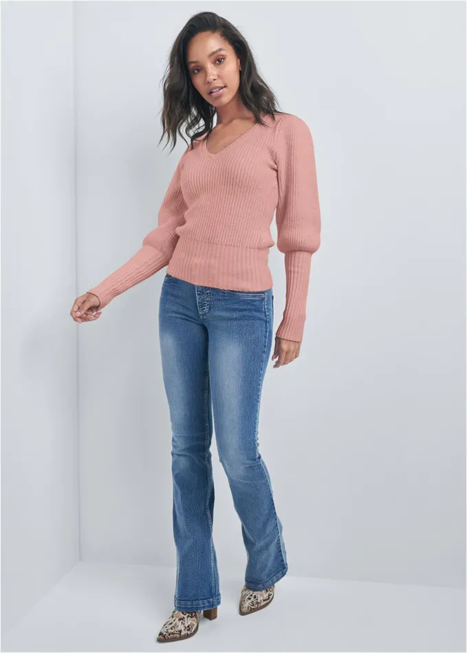 RIBBED VNECK SWEATER Dusty Pink Women VENUS Pullover