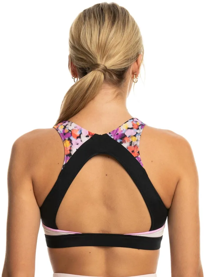 Roxy Active Swimsuits Roxy Active Crop Bikini Top Anthracite Swim Blooms 8211 Women