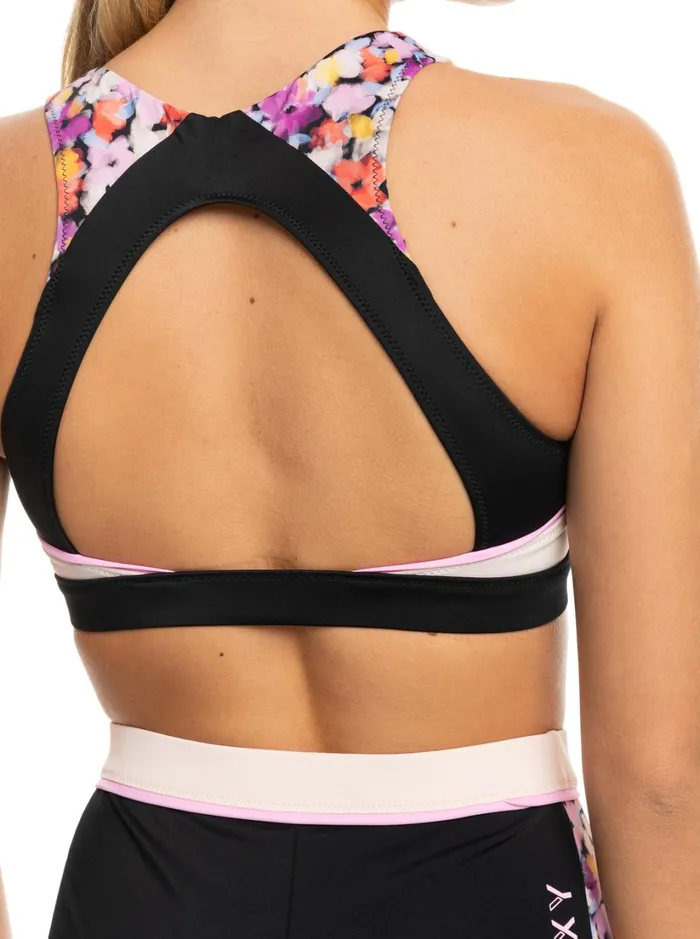 Roxy Active Swimsuits Roxy Active Crop Bikini Top Anthracite Swim Blooms 8211 Women