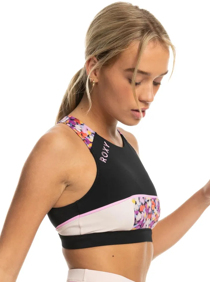 Roxy Active Swimsuits Roxy Active Crop Bikini Top Anthracite Swim Blooms 8211 Women