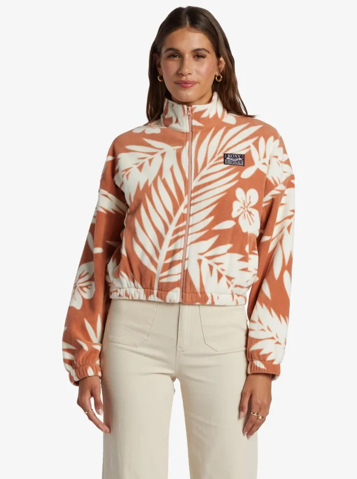 Roxy Fleece and Hoodies Dawn To Dusk ZipUp Fleece Cafe Creme Palmeria 8211 Women Roxy Fleece and Hoodies Dawn To Dusk ZipUp Fleece Cafe Creme Palmeria 8211 Women