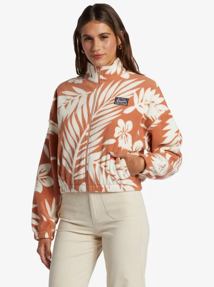 Roxy Fleece and Hoodies Dawn To Dusk ZipUp Fleece Cafe Creme Palmeria 8211 Women