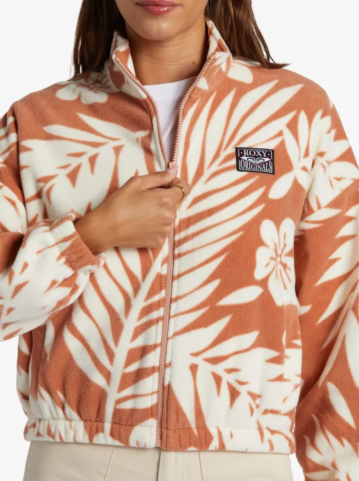 Roxy Fleece and Hoodies Dawn To Dusk ZipUp Fleece Cafe Creme Palmeria 8211 Women