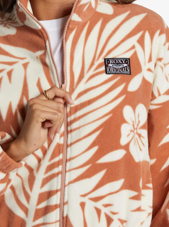 Roxy Fleece and Hoodies Dawn To Dusk ZipUp Fleece Cafe Creme Palmeria 8211 Women
