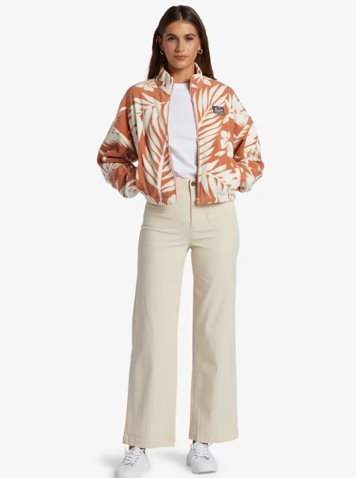 Roxy Fleece and Hoodies Dawn To Dusk ZipUp Fleece Cafe Creme Palmeria 8211 Women