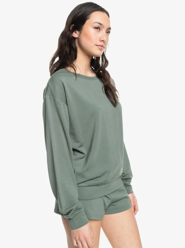 Roxy Fleece and Hoodies Surfing By Moonlight B Cozy Lounge Top Agave Green 8211 Women